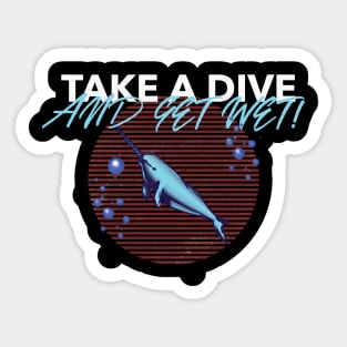 Take A Dive And Get Wet! Funny Narwhal Diving Sticker